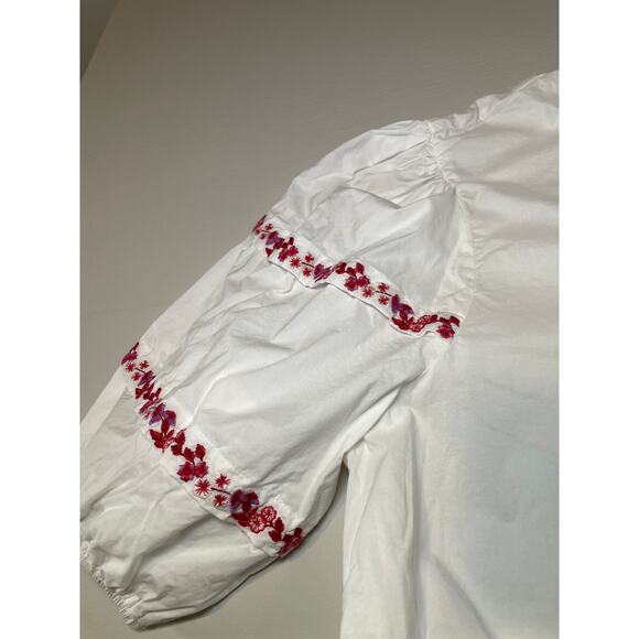 Linda Anderson Red Embroidered Floral Puff‑Sleeve Top (100% Cotton) – Size XL - Picture 6 of 10